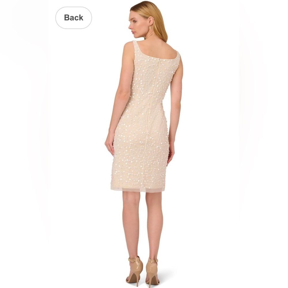ADRIANNA PAPELL Short Ivory Beaded Cocktail Dress Short Shift Dress 6 - Picture 2 of 8